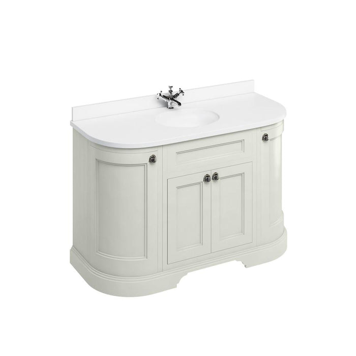 Burlington 1340mm Curved Vanity Unit - Floor Standing 2 Door & Drawer Unit with White Inset Basin & Worktop - Unbeatable Bathrooms