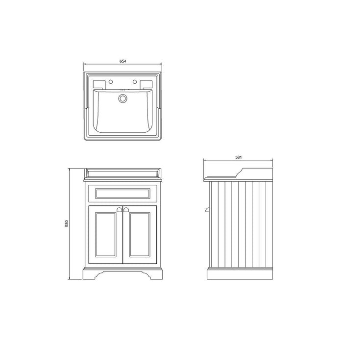 Burlington Classic 650mm Vanity Unit - Floor Standing 2 Door Unit - Unbeatable Bathrooms