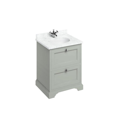 Burlington Classic 650mm Vanity Unit - Floor Standing 2 Drawer Unit with Inset Basin & Worktop - Unbeatable Bathrooms