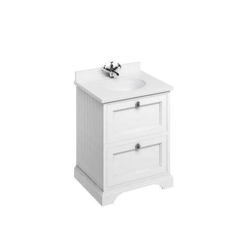 Burlington Classic 650mm Vanity Unit - Floor Standing 2 Drawer Unit with Inset Basin & Worktop - Unbeatable Bathrooms
