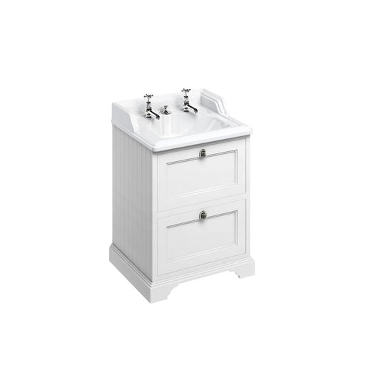 Burlington Classic 650mm Vanity Unit - Floor Standing 2 Drawer Unit with Invisible Overflow Basin - Unbeatable Bathrooms