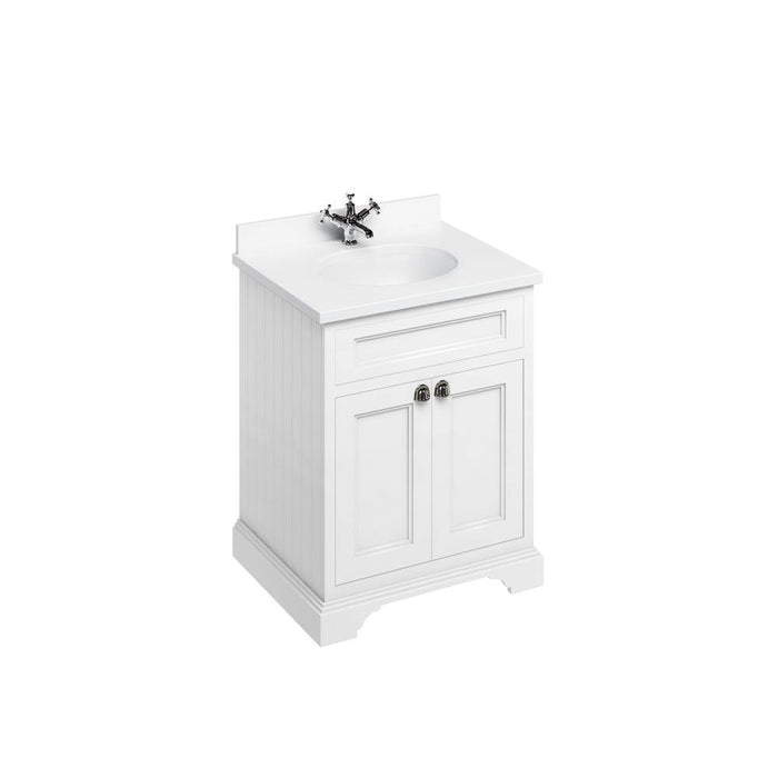 Burlington 650mm Vanity Unit - Floor Standing 2 Door Unit with White Inset Basin & Worktop - Unbeatable Bathrooms