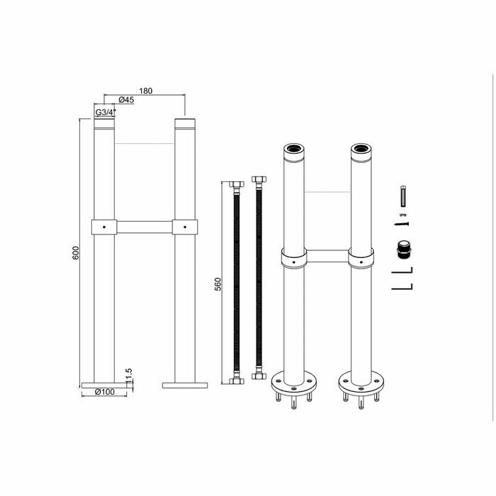 Burlington Horizontal Support Bar Stand Pipes - Unbeatable Bathrooms
