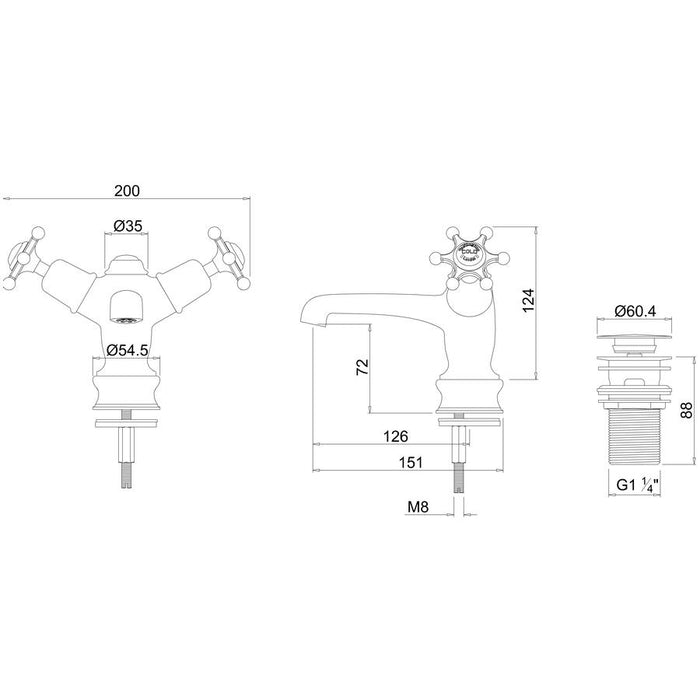 Burlington Low Central Indice Basin Mixer with Click Clack - Unbeatable Bathrooms