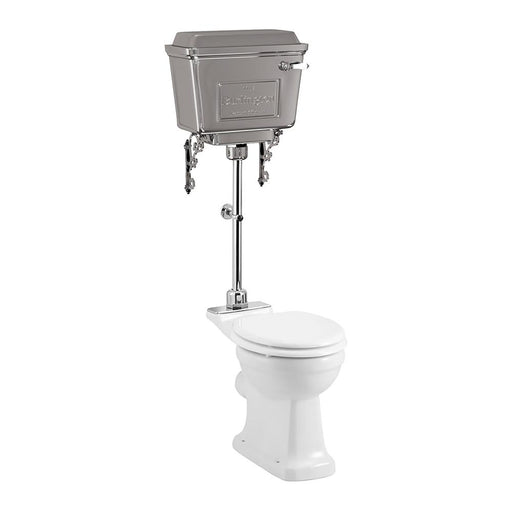 Burlington Rimless Medium-Level Close Coupled Toilet with Chrome Aluminium Cistern & Flush Pipe Kit - Unbeatable Bathrooms