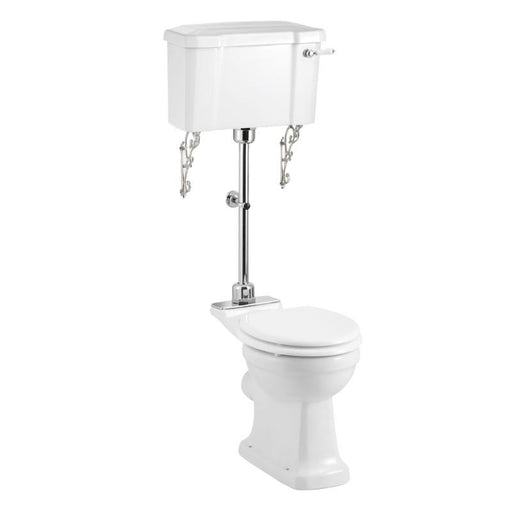 Burlington Rimless Medium-Level Close Coupled Toilet with Standard Lever Cistern & Flush Pipe Kit - Unbeatable Bathrooms