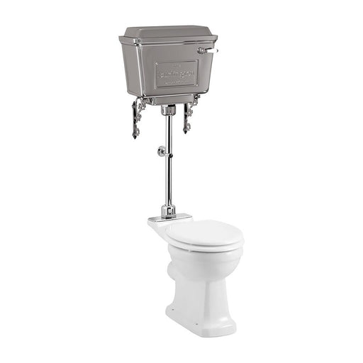 Burlington Medium-Level Close Coupled Toilet with Chrome Aluminium Cistern & Flush Pipe Kit - Unbeatable Bathrooms