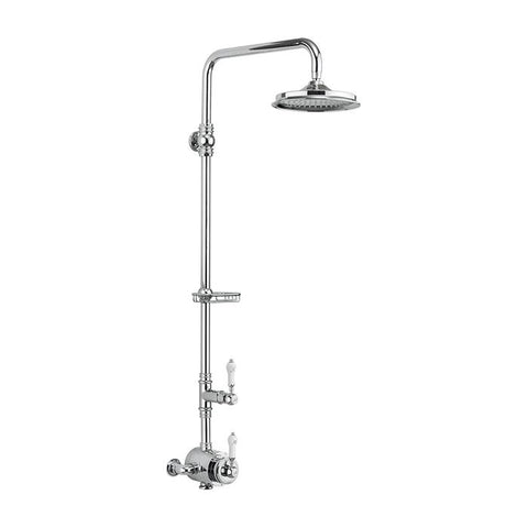 Burlington Stour Thermostatic Exposed Shower Valve Single Outlet Rigid Riser with Fixed Shower Arm & Soap Basket and Rose - Unbeatable Bathrooms