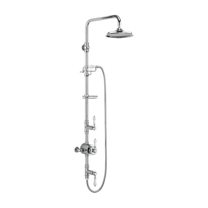 Burlington Stour Thermostatic Exposed Shower Valve Two Outlet Rigid Riser Fixed Shower Arm Handset & Holder with Hose & Soap Basket and Rose - Unbeatable Bathrooms