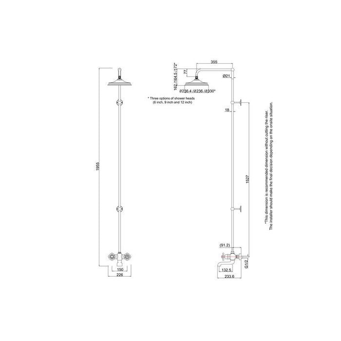 Burlington Tay Thermostatic Wall Mounted Bath Shower Mixer with Rigid Riser - Unbeatable Bathrooms