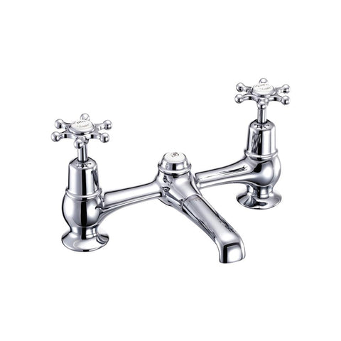 Burlington Traditional 2 Tap Hole Bridge Low Central Indice Basin Mixer with Plug and Chain - Unbeatable Bathrooms