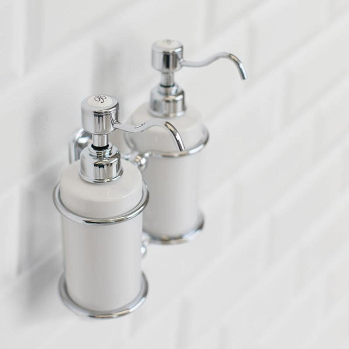 Burlington Traditional Brass & Ceramic Double Soap Dispenser - Unbeatable Bathrooms