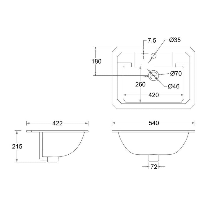 Burlington Traditional 540mm Inset Basin - 1 & 2TH - Unbeatable Bathrooms