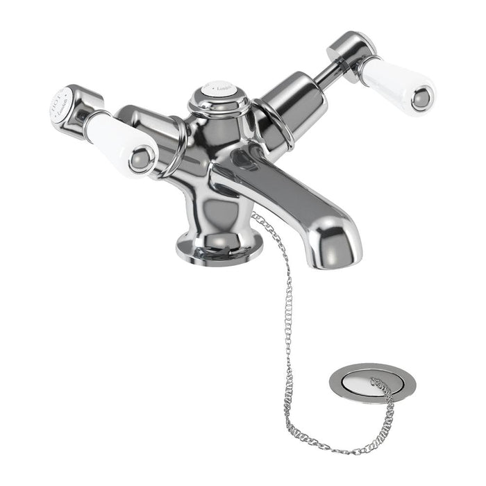 Burlington Traditional Low Central Indice Basin Mixer with Plug and Chain - Unbeatable Bathrooms