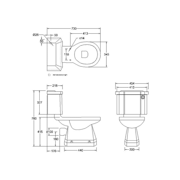 Burlington Traditional Rimless Close Coupled Toilet with 44cm Front Button Cistern - Unbeatable Bathrooms