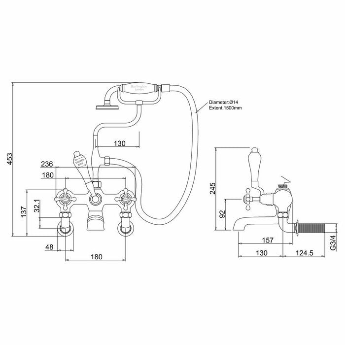 Burlington Wall Mounted Regent Bath Shower Mixer - Unbeatable Bathrooms