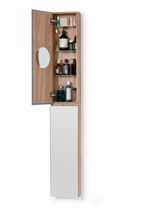 1622mm Tall Zone Bathroom Mirror Cabinet with Magnifying Mirror - Natural Oak - Unbeatable Bathrooms