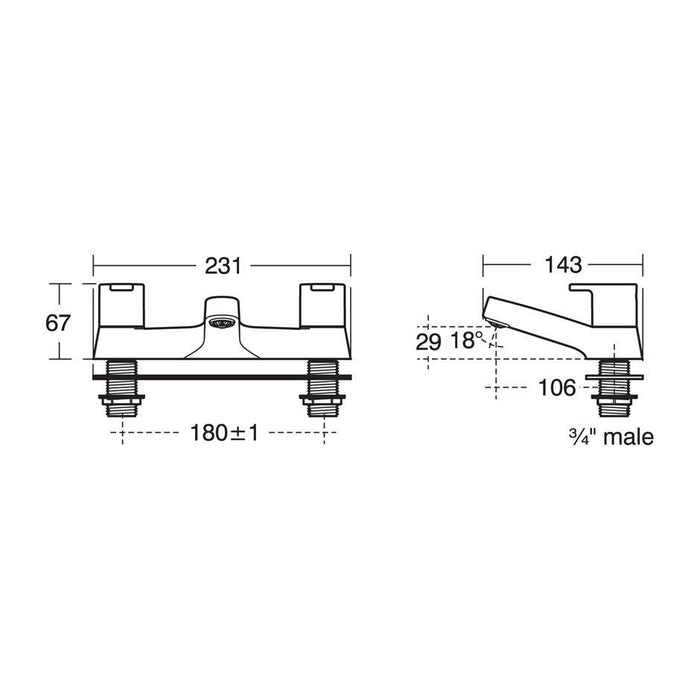 Ideal Standard Calista two taphole deck mounted dual control bath filler - Unbeatable Bathrooms