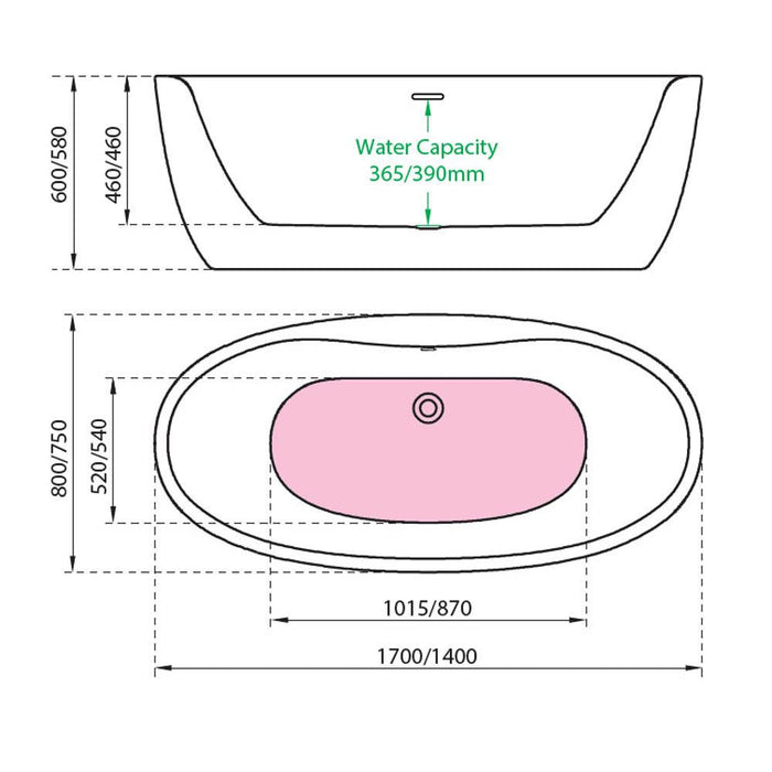 Charlotte Edwards Callisto 14/1700mm Freestanding Bath - Unbeatable Bathrooms
