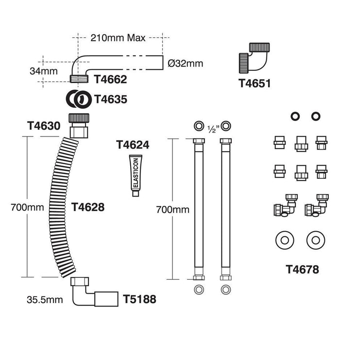 Armitage Shanks Care Plus Flexible 70cm Feed and 70cm Waste System for Vertical Adjustment Only - Unbeatable Bathrooms