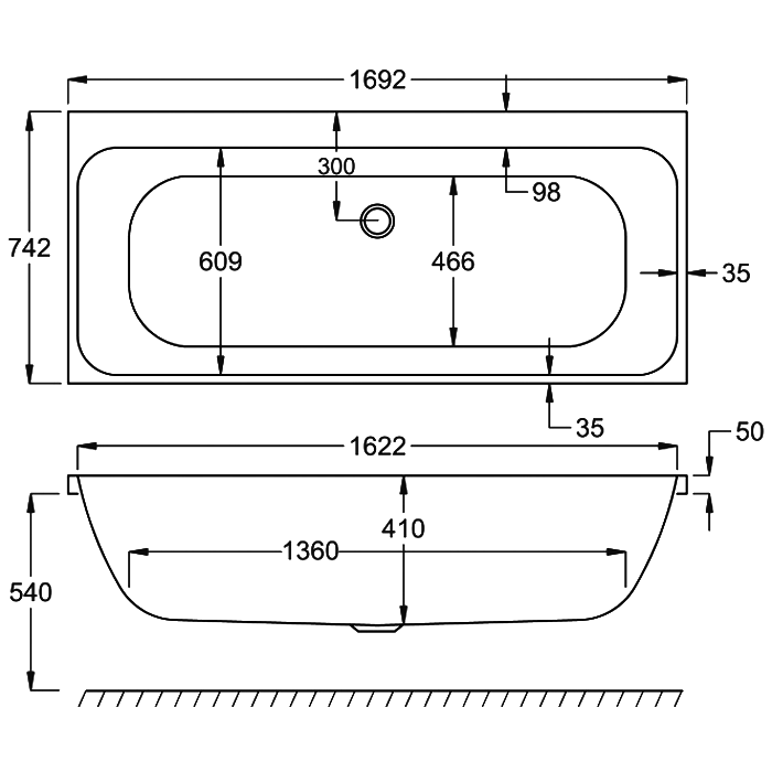 Carron Profile Duo 1700 x 750mm Double Ended Bath - Unbeatable Bathrooms