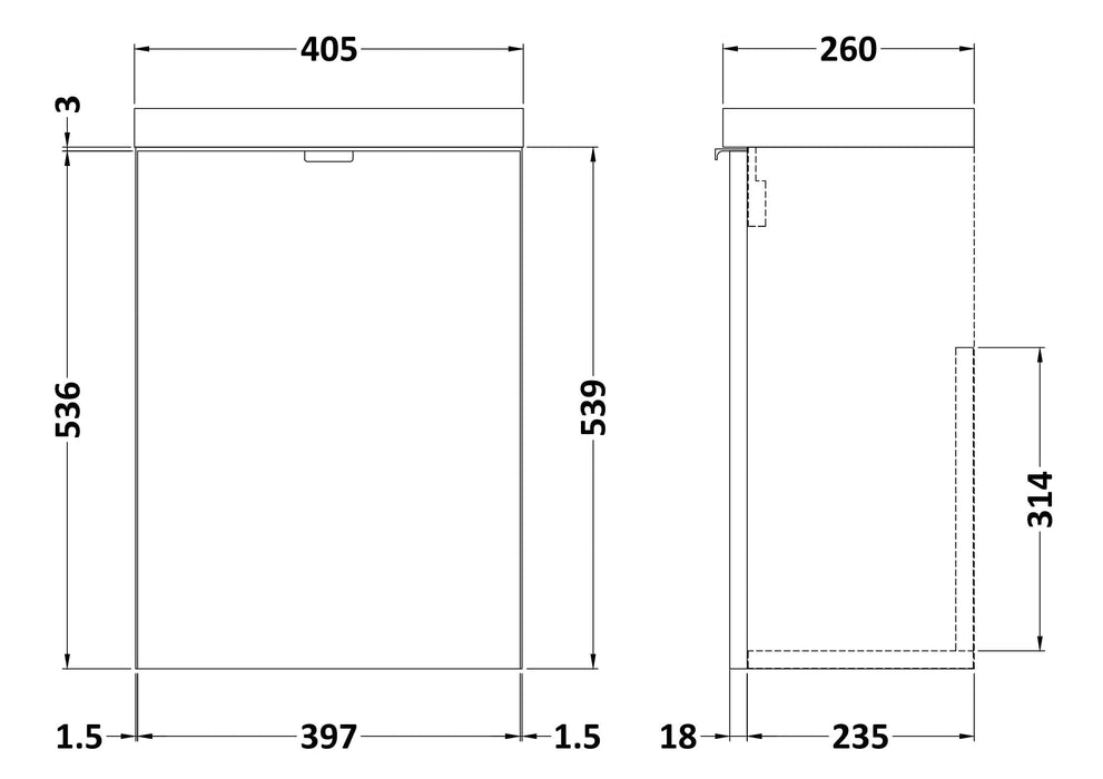 Hudson Reed Fusion 400mm Slimline Vanity Unit - Wall Hung 1 Door Unit with Polymarble Basin - Unbeatable Bathrooms