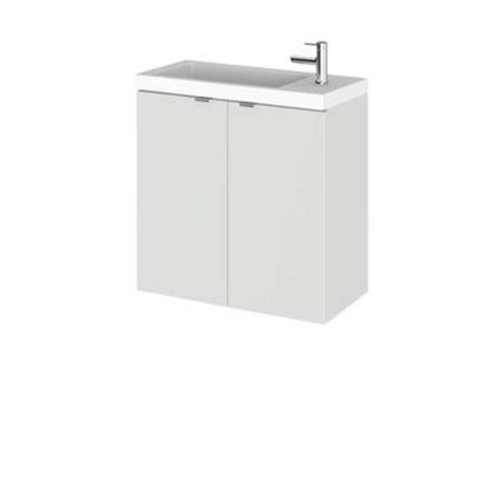Hudson Reed Fusion 500/600mm Slimline Vanity Unit - Wall Hung 2 Door Unit with Polymarble Basin - Unbeatable Bathrooms