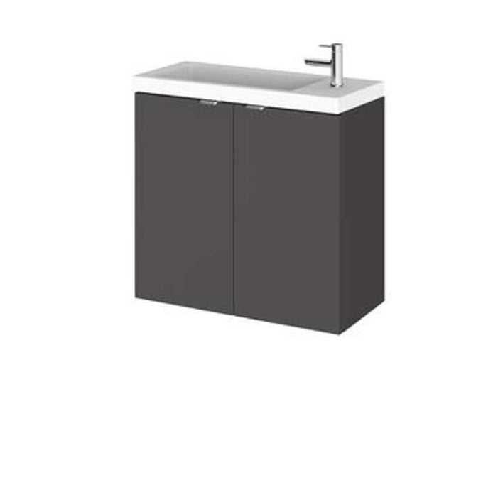 Hudson Reed Fusion 500/600mm Slimline Vanity Unit - Wall Hung 2 Door Unit with Polymarble Basin - Unbeatable Bathrooms