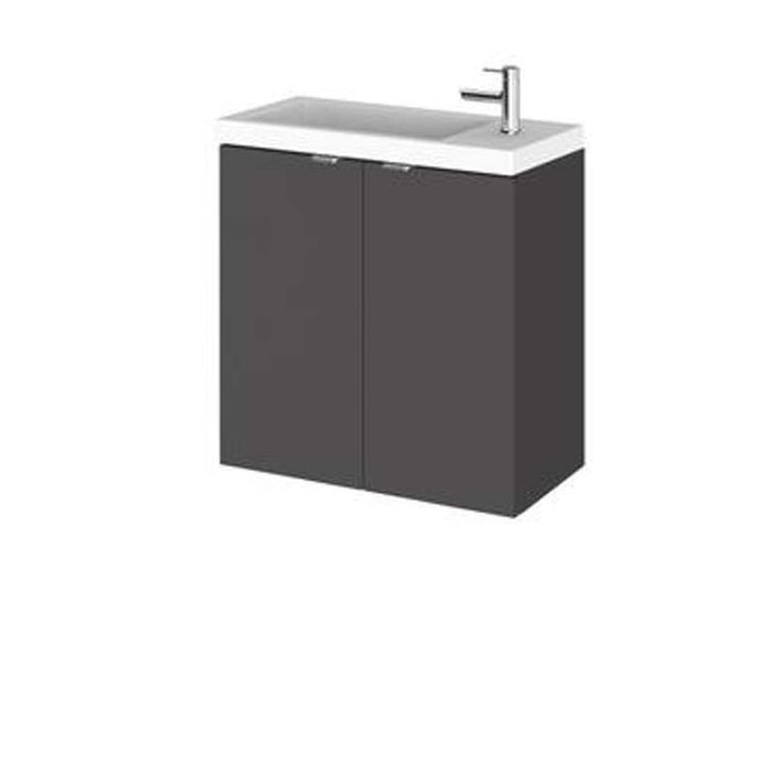 Hudson Reed Fusion 500/600mm Slimline Vanity Unit - Wall Hung 2 Door Unit with Polymarble Basin - Unbeatable Bathrooms