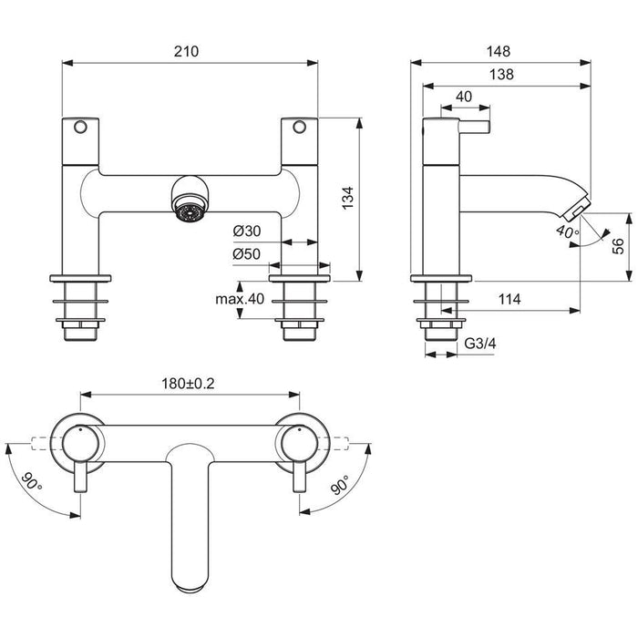 Ideal Standard Ceraline two taphole dual control bath filler - Unbeatable Bathrooms