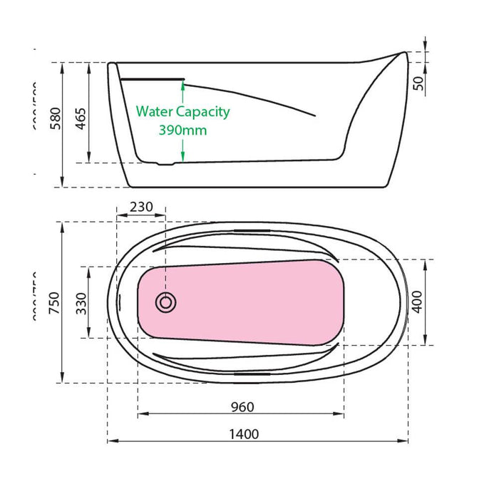Charlotte Edwards Ceres 1400 x 750mm Slim-Edged Freestanding Bath - Unbeatable Bathrooms