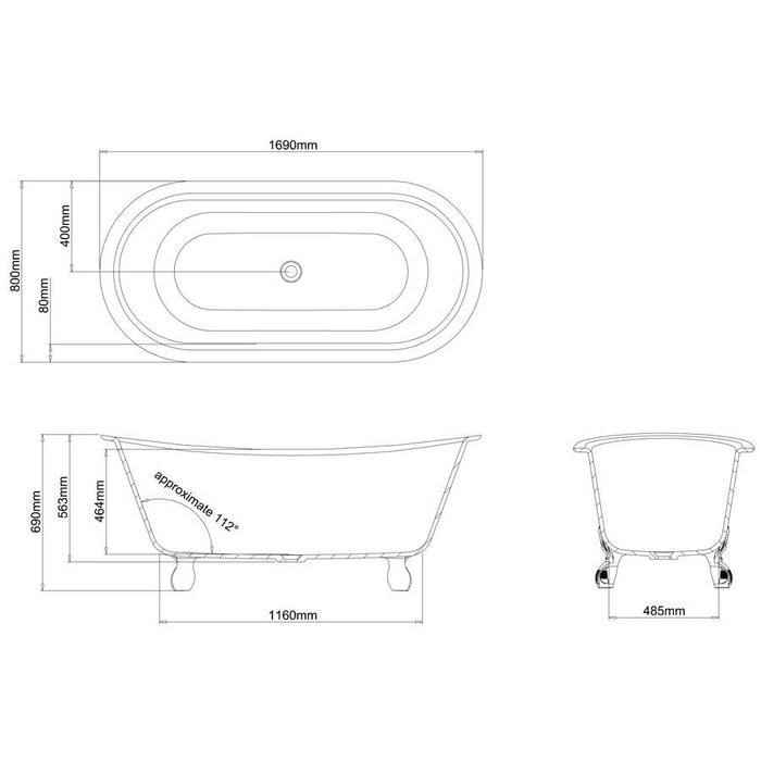 Clearwater Batello Grande 1690 x 800mm Clear Stone White Bath - Unbeatable Bathrooms