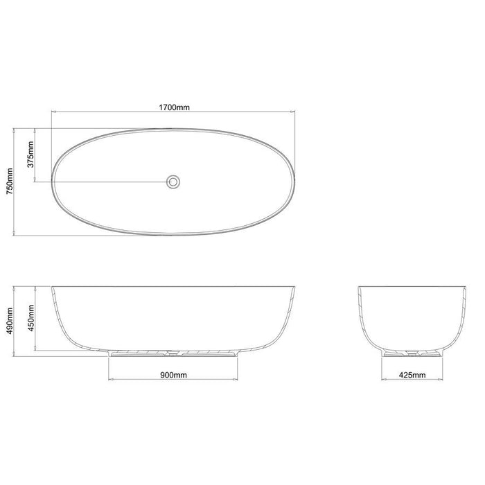 Clearwater Puro 1700 x 750mm Freestanding Clear Stone White Bath - Unbeatable Bathrooms