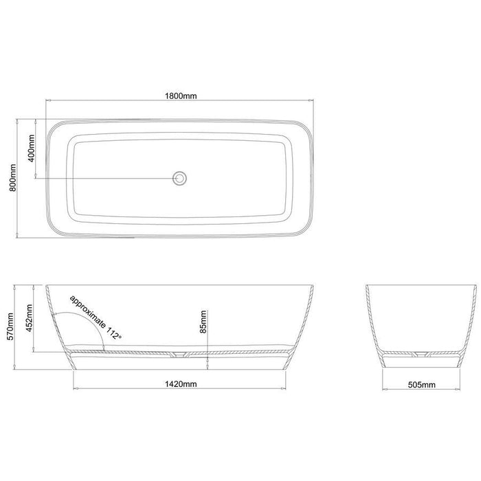 Clearwater Vicenza Grande 1800 x 800mm Clear Stone White Freestanding Bath - Unbeatable Bathrooms