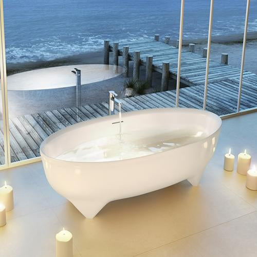 Clearwater Vigore 1700 x 760mm Natural Stone White Freestanding Bath - Unbeatable Bathrooms