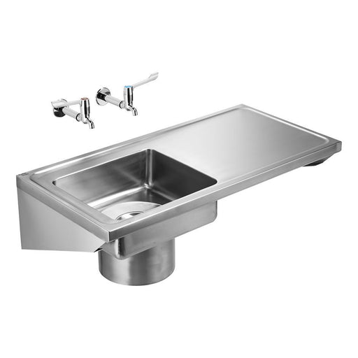 Armitage Shanks Clyde Plaster Sink Left Hand Sink with Work Surface Stainless Steel Integral Brackets, Strainer Basket - Unbeatable Bathrooms