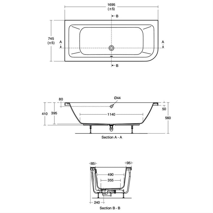 Ideal Standard Concept 170 x 75cm Asymmetric Idealform Plus+ Bath - Unbeatable Bathrooms