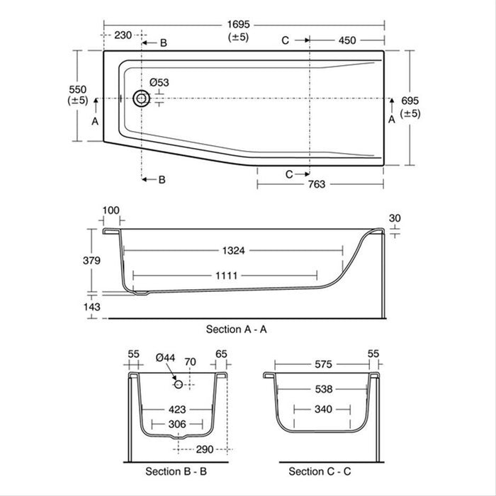 Ideal Standard Concept 170cm x 70cm Idealform Spacemaker shower bath - Unbeatable Bathrooms