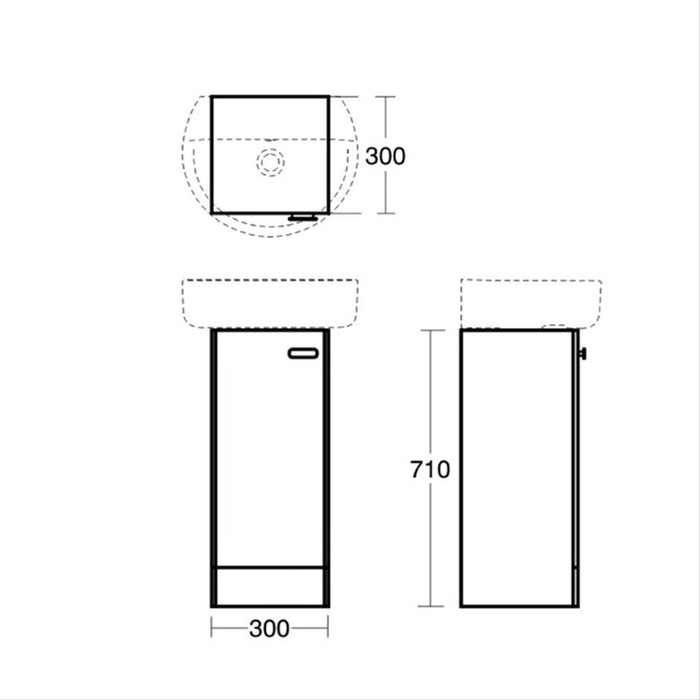 Ideal Standard Concept 300mm Cloakroom Vanity Unit - Floor Standing 1 Door Unit - Unbeatable Bathrooms