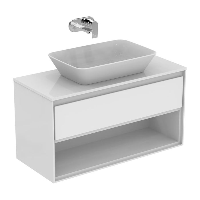 Ideal Standard Concept Air 100cm wall hung vanity unit with 1 drawer and open shelf - Unbeatable Bathrooms