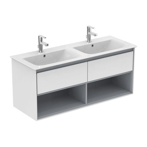 Ideal Standard Concept Air 120cm wall hung vanity unit with 2 drawers and open shelf - Unbeatable Bathrooms