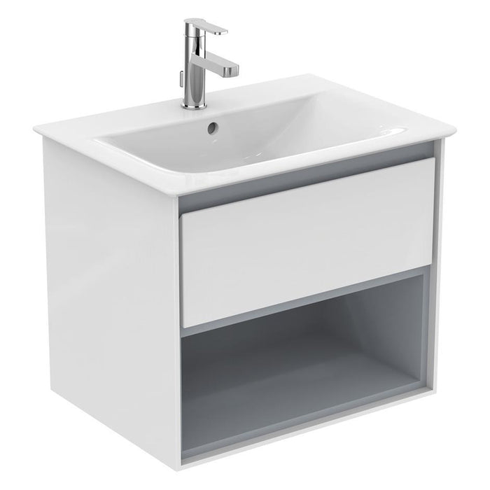 Ideal Standard Concept Air 60cm wall hung vanity unit with 1 drawer and open shelf - Unbeatable Bathrooms