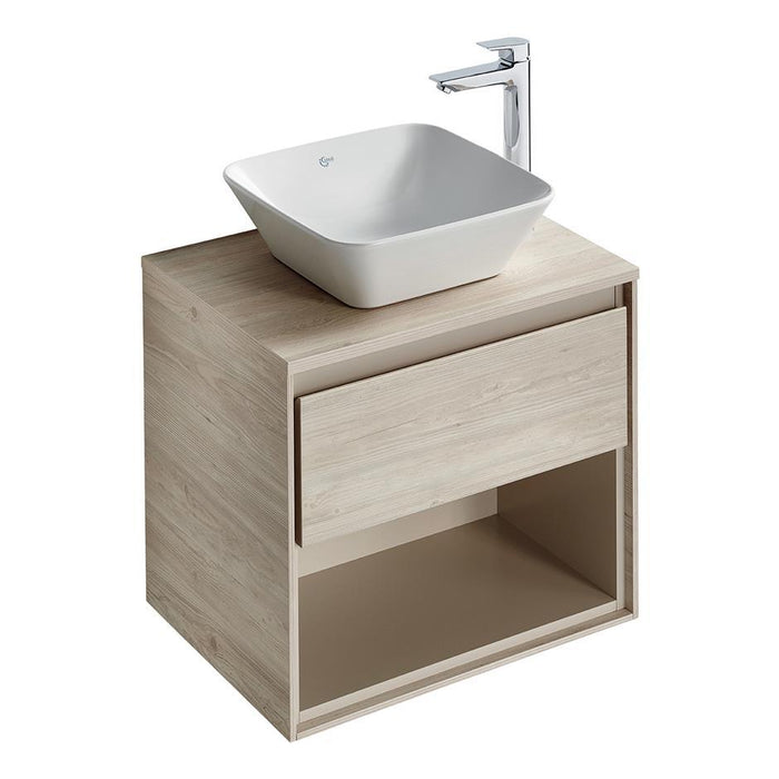 Ideal Standard Concept Air 60cm wall hung vanity unit with 1 drawer and open shelf - Unbeatable Bathrooms