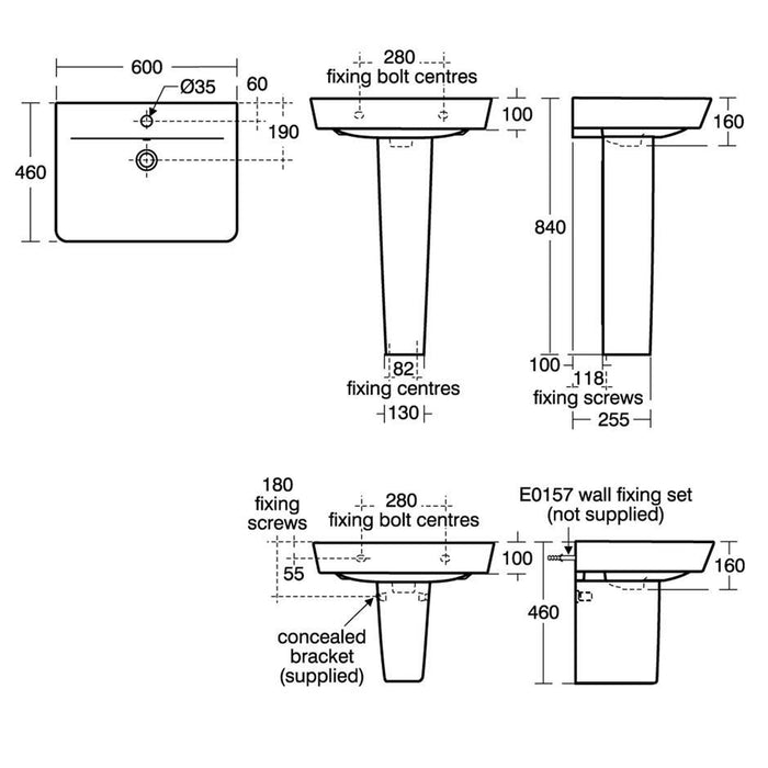 Ideal Standard Concept Air Cube 50/55/60cm Pedestal Basin - 1TH - Unbeatable Bathrooms