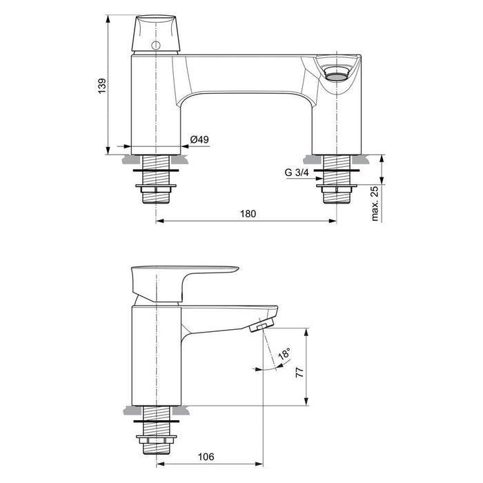 Ideal Standard Concept Air two hole dual control bath filler - Unbeatable Bathrooms