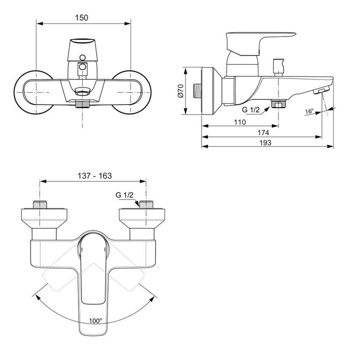 Ideal Standard Concept Air wall mounted bath shower mixer - Unbeatable Bathrooms