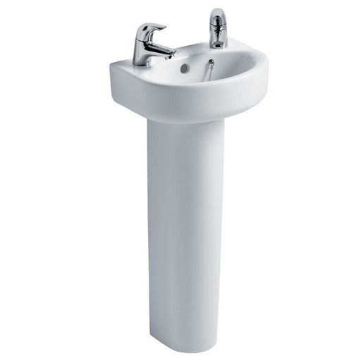 Ideal Standard Concept Arc 35cm 2TH Cloakroom Full Pedestal Basin with Overflow & Chainstay Hole - Unbeatable Bathrooms