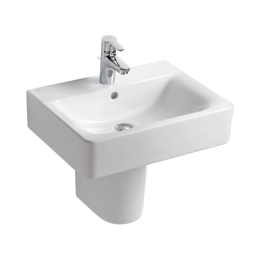 Ideal Standard Concept Cube 50/55/60cm Semi Pedestal Basin with Overflow - 1TH - Unbeatable Bathrooms