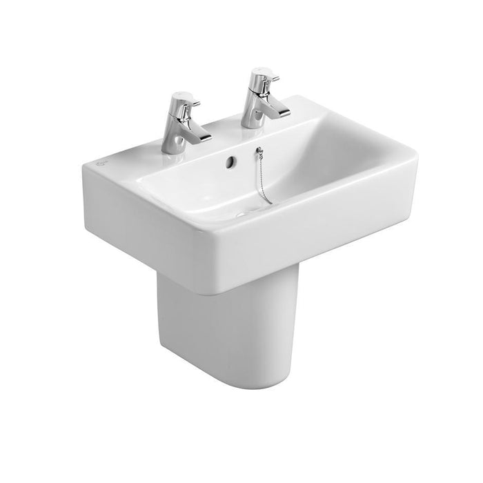 Ideal Standard Concept Space Cube 55cm Short Projection Pedestal Basin - 1 & 2TH - Unbeatable Bathrooms