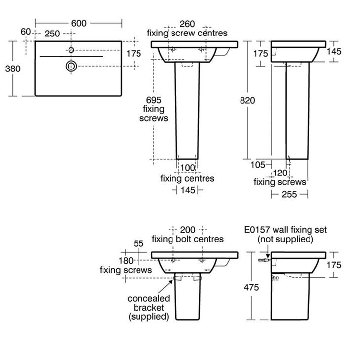 Ideal Standard Concept Space 60cm 1TH Pedestal Basin (LH & RH Platform) - Unbeatable Bathrooms